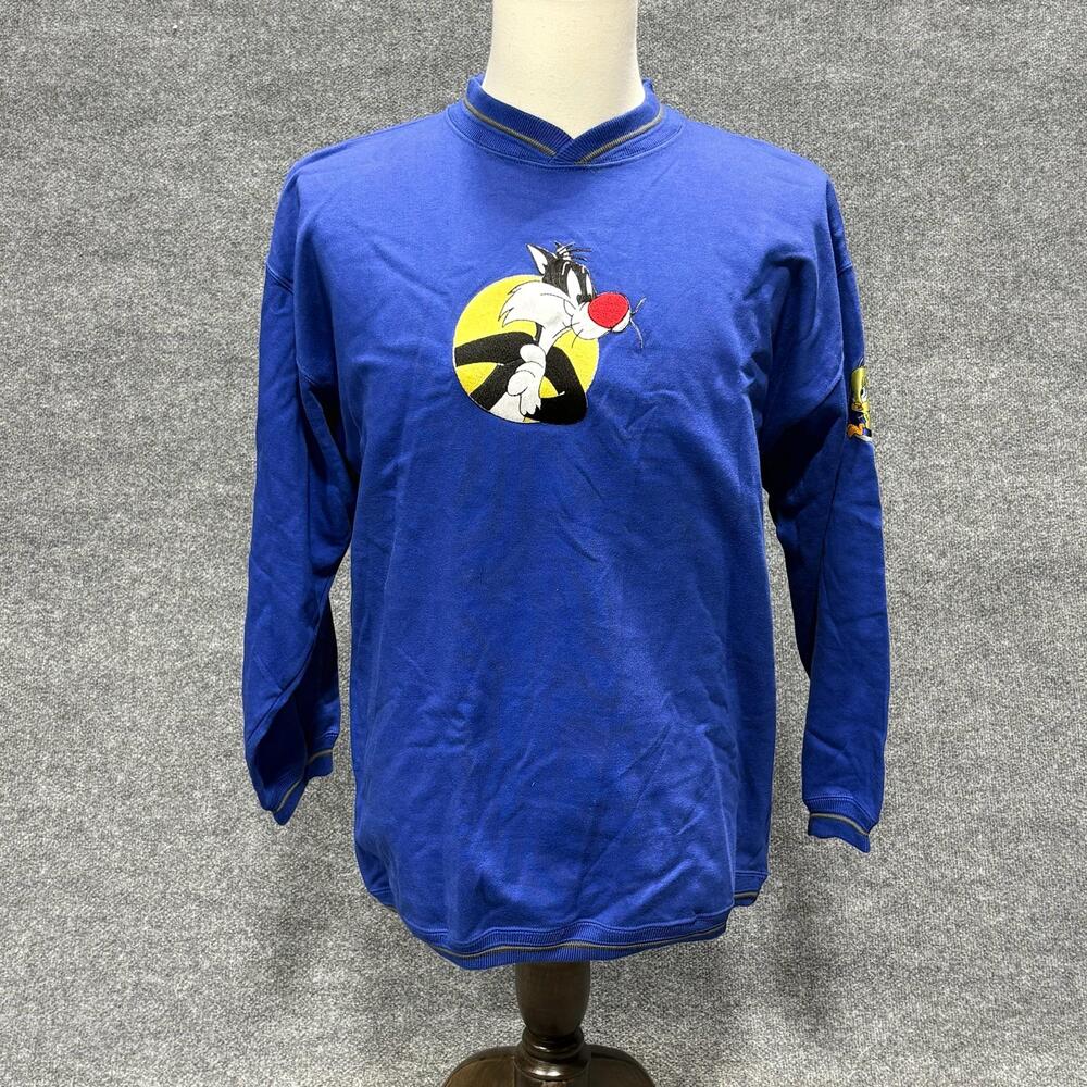 Vintage Looney Tunes Sweatshirt Boys XL Blue Sylvester Tweety Graphic Crewneck